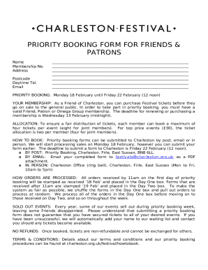 PRIORITY BOOKING FORM FOR FRIENDS & PATRONS