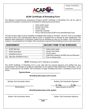 ACAP Certificate of Shredding Form