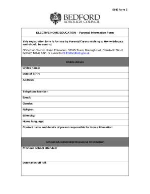 Elective Home Educationparental information form