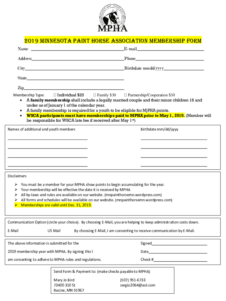 Fillable Online 2018 Minnesota paint horse association membership form