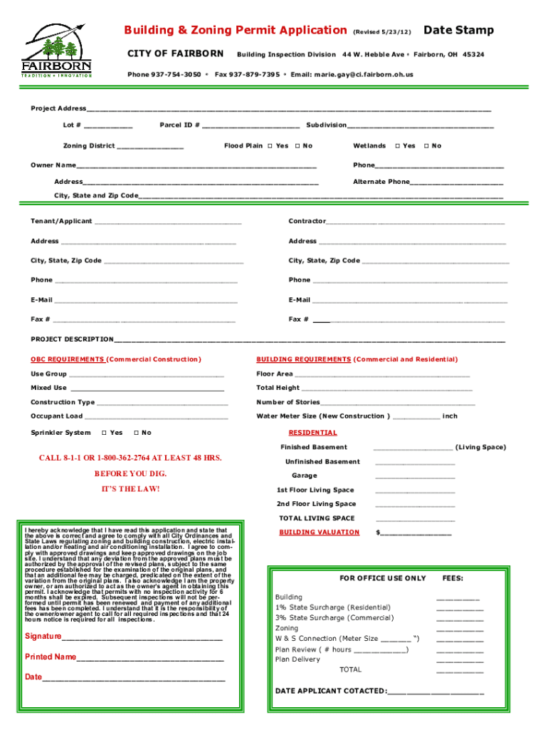 Fillable Online Get the Building Zoning Permit Application Fairborn