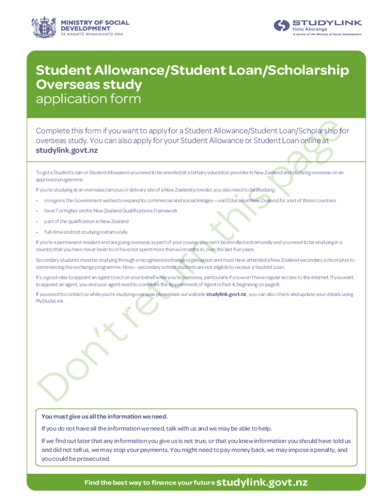 studylink overseas study form Preview on Page 1