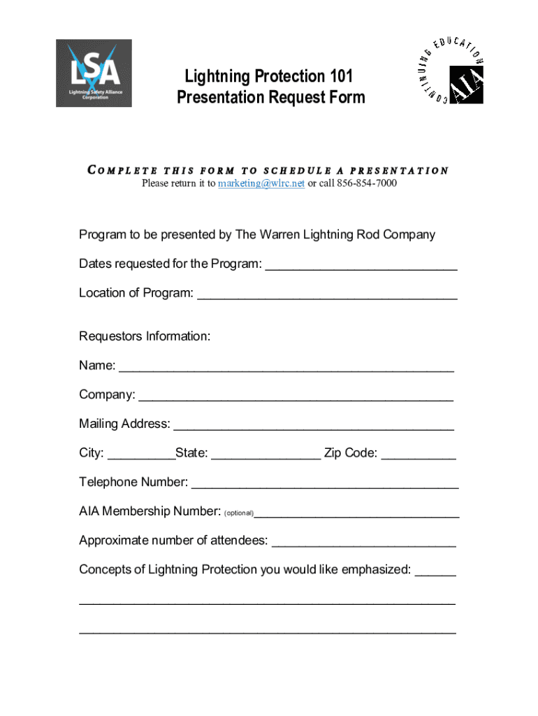 Fillable Online Lightning Protection 101 Presentation Request Form Fax ...