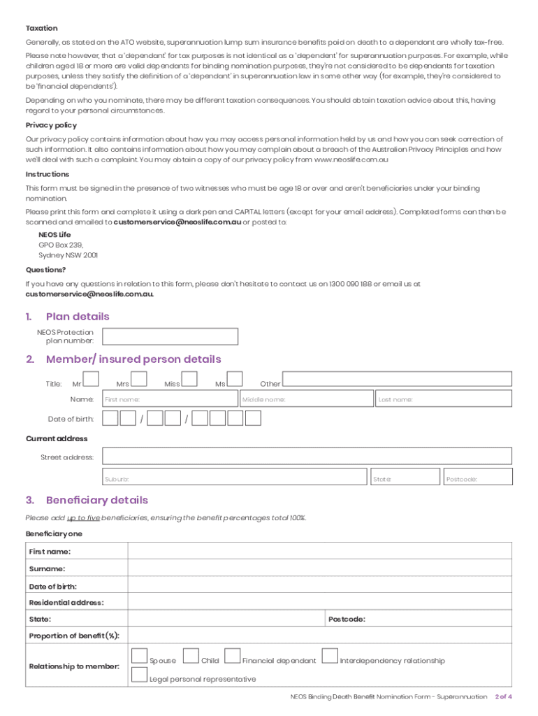 Fillable Online Document Samples Binding Death Benefit Nomination