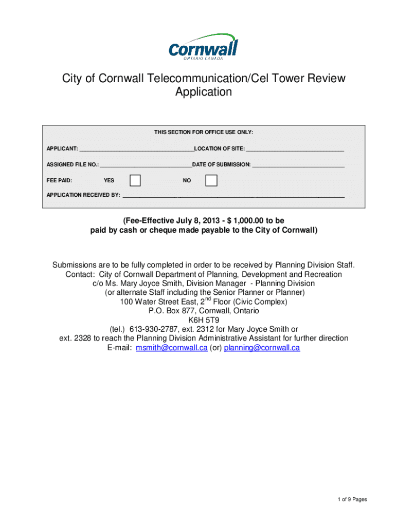 Fillable Online MINOR SITE PLAN APPLICATION TOWER COLLOCATION OR ...
