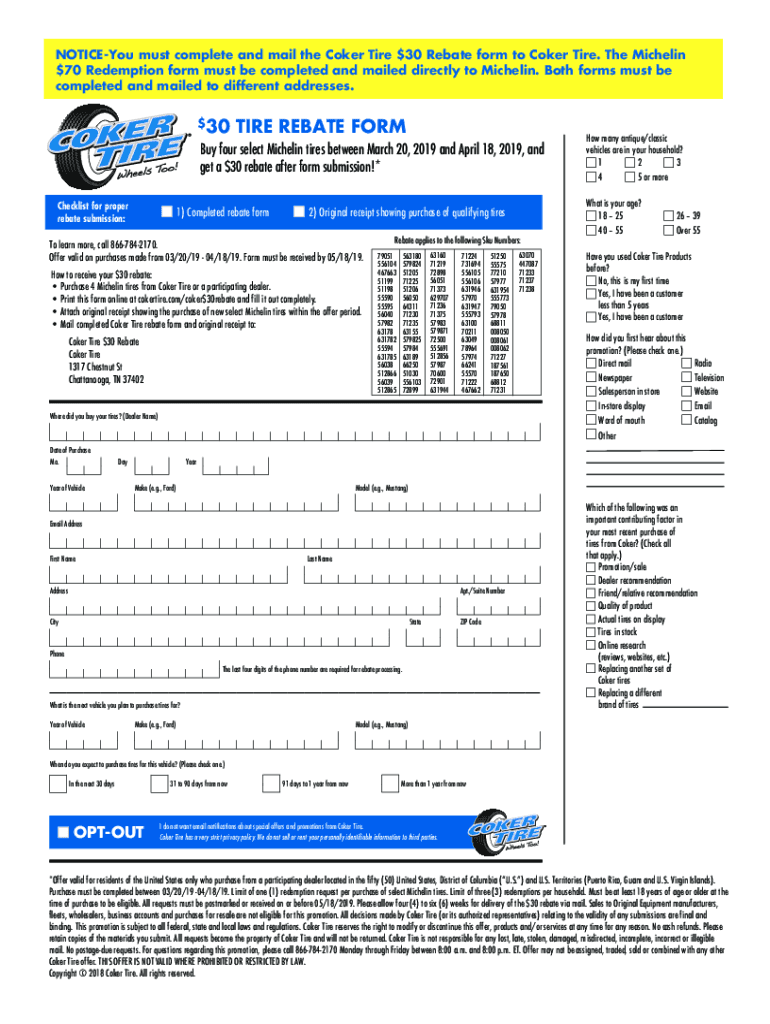 Fillable Online 80 Buy 4 Coker Classic Radial TIRE REBATE FORM Fax 