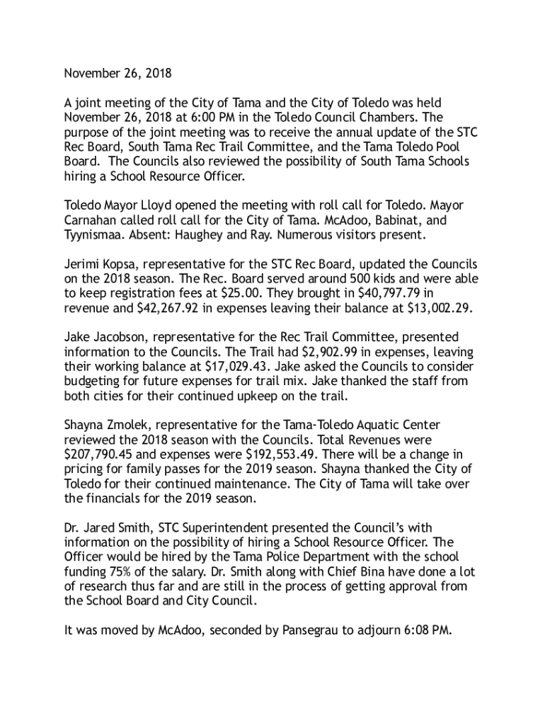 Fillable Online Mayor and City Council City of Tama, Iowa Fax Email