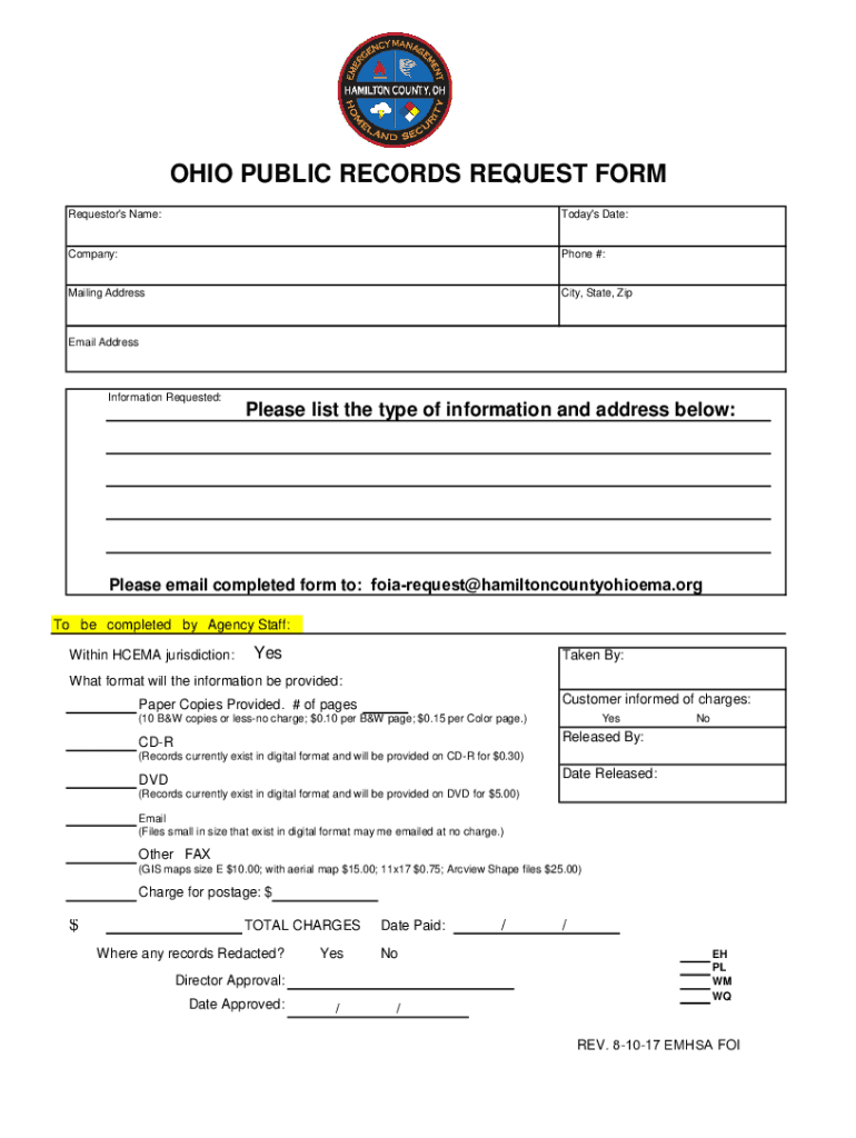 Fillable Online OHIO PUBLIC RECORDS REQUEST FORM Fax Email Print