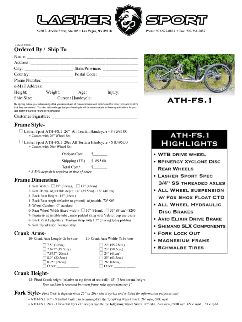 ATH-FS 1 Order Form - Lasher Sport Preview on Page 1