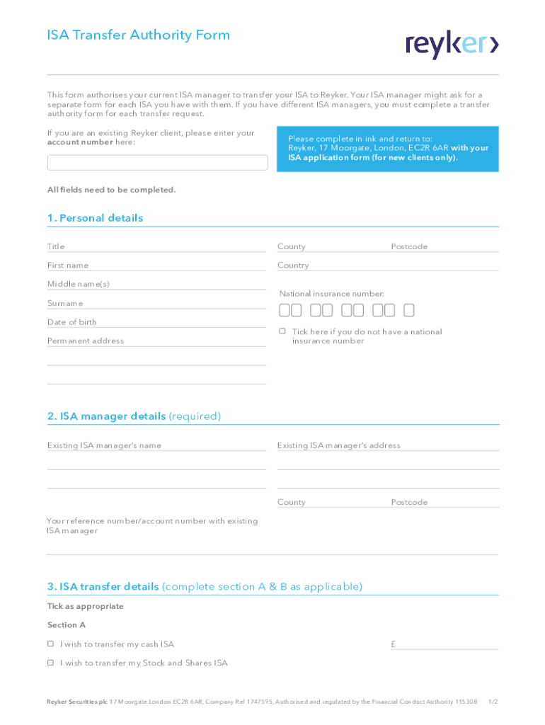 Isa Transfer Authority Form - Fill Online, Printable, Fillable, Blank ...