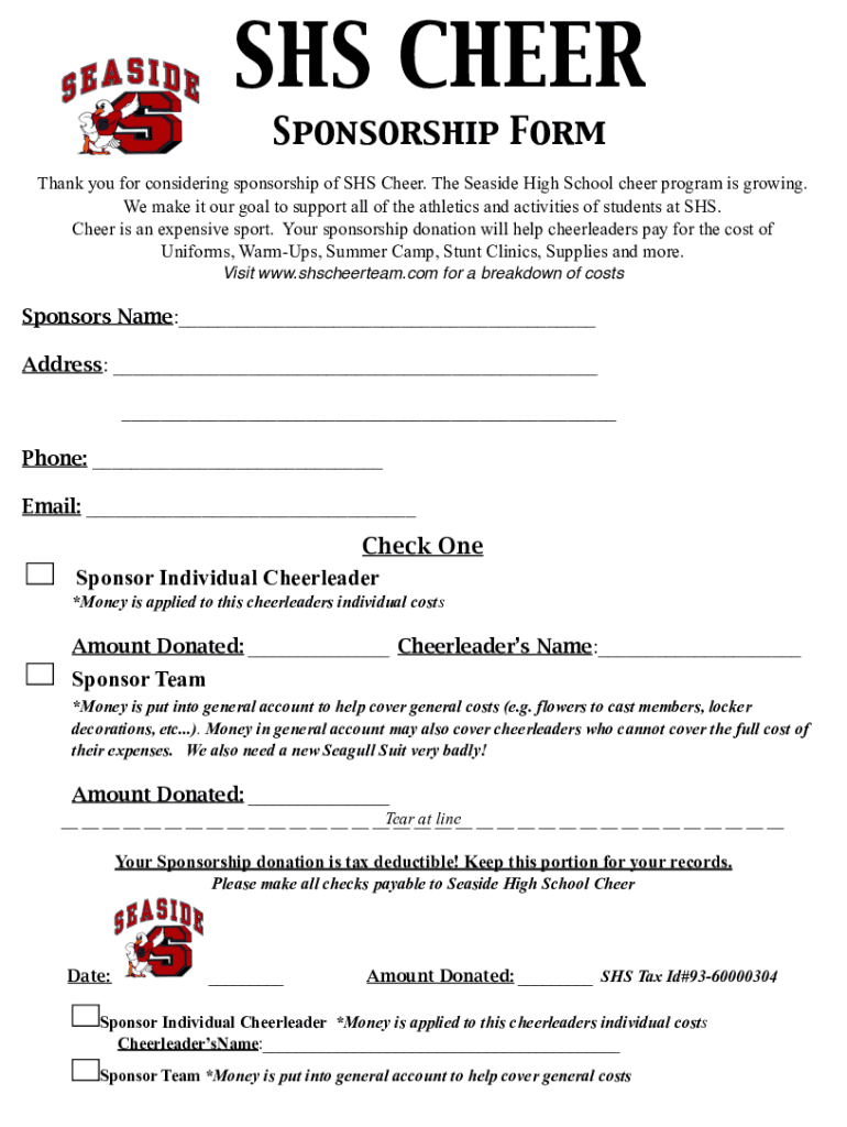 Cheer Sponsorship Form Fill Online Printable Fillable Blank 
