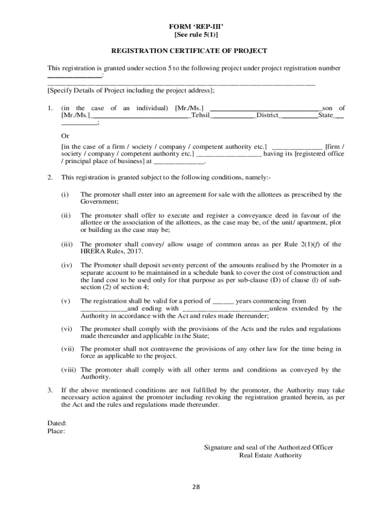 Fillable Online FORM REPIII See rule 5(1) REGISTRATION CERTIFICATE OF