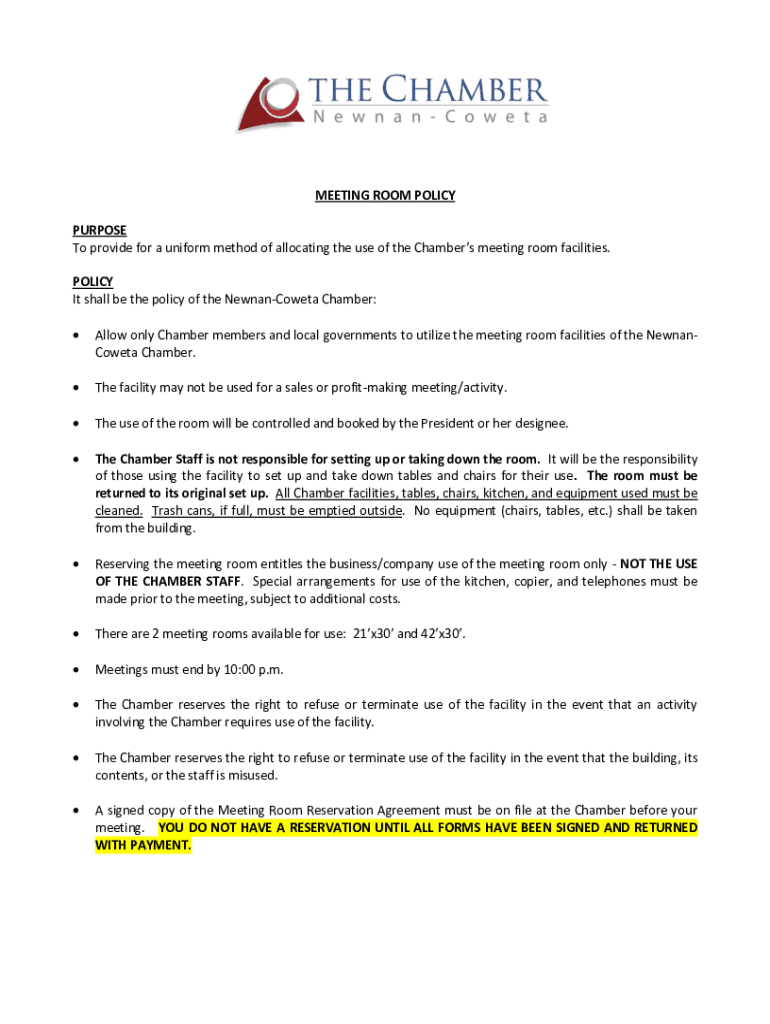 Fillable Online CONFERENCE ROOM USE POLICY I Introduction And Purpose Fillable Online CONFERENCE ROOM USE POLICY I Introduction And Purpose