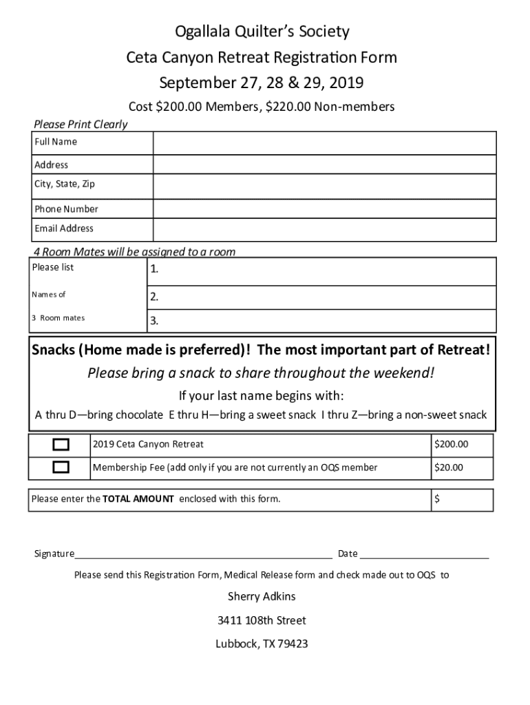 Fillable Online Ogallala Quilters Society Fall Retreat Registration