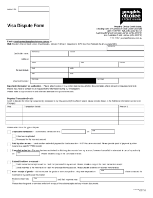 VISA DISPUTE FORM - People's Choice Credit Union