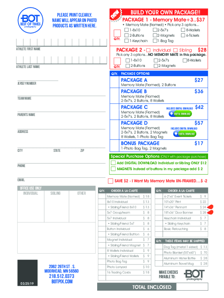 Fillable Online NEW PRINTABLE ORDER FORM FRONT 03-25-19 Fax Email Print ...