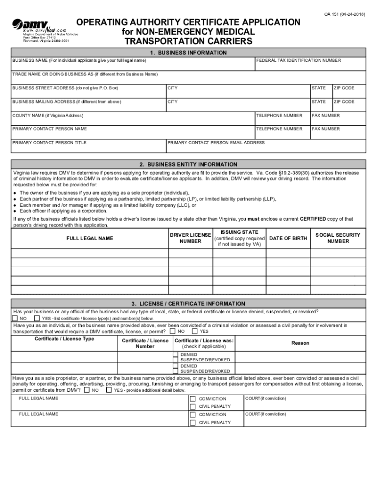 non emergency medical transportation provider application Preview on Page 1.