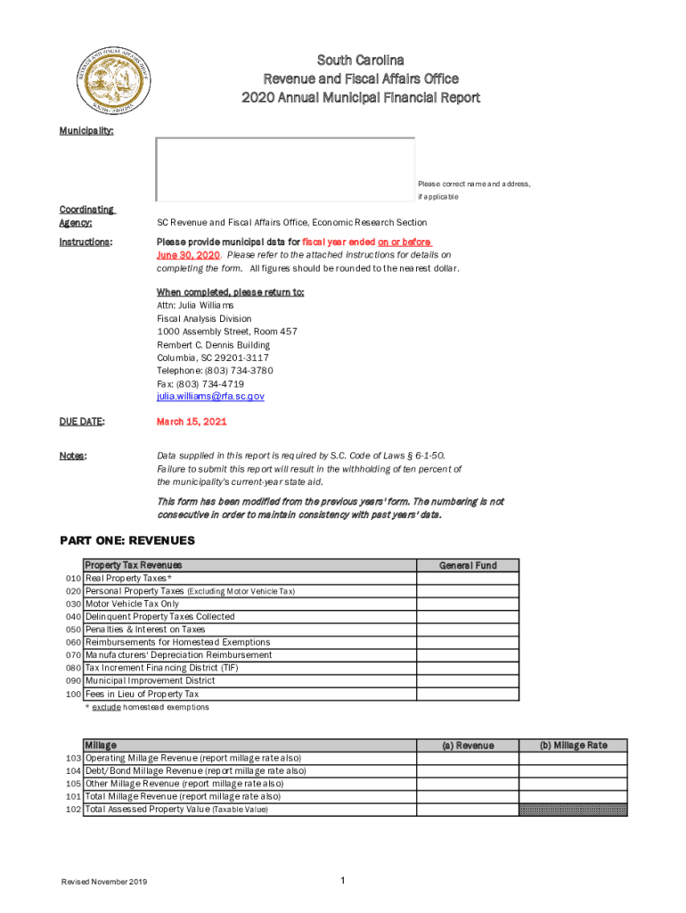 Fillable Online South Carolina Revenue and Fiscal Affairs Office 2020 ...