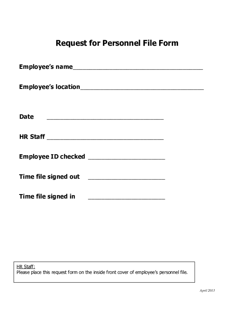 Fillable Online Request for Personnel File Form Fax Email Print pdfFiller