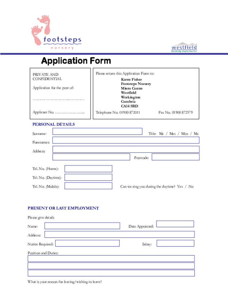 Fillable Online Nursery Job Application Form.doc Fax Email Print
