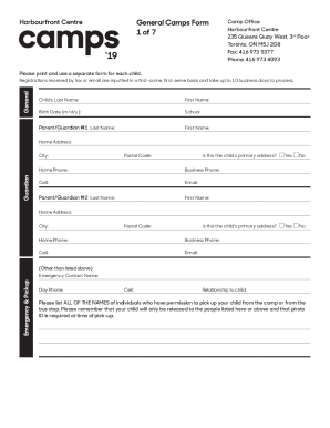 Fillable Online General Camps Form 1 of 7 - Harbourfront Centre Fax ...