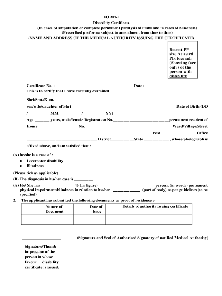 Fillable Online Disability Certificate Form Fill and Sign Printable