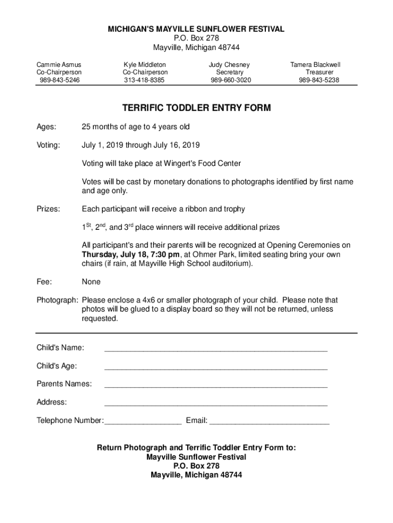 Fillable Online Michigan's Mayville Sunflower Festival, P.O. Box 278 Fax Email Print pdfFiller