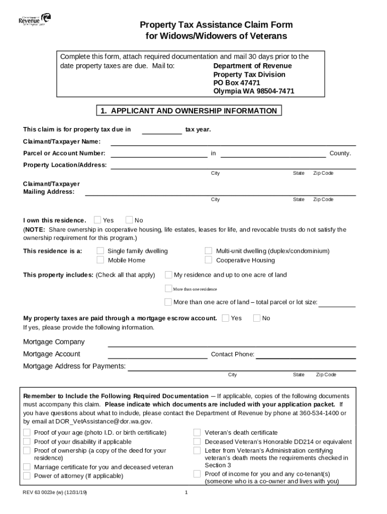 Online Property Tax Assistance Claim for Widows dor wa Doc