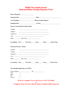 NAGE Per Capita Check Address/Name Change Request Form