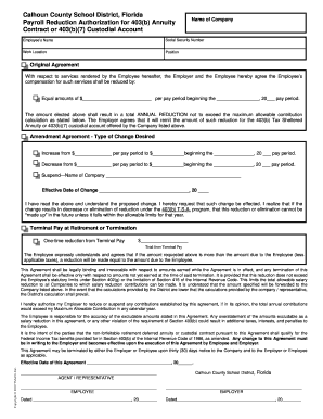 Payroll Reduction Authorization for 403(b) Annuity