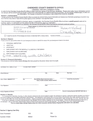 Cherokee County Criminal History Consent Form