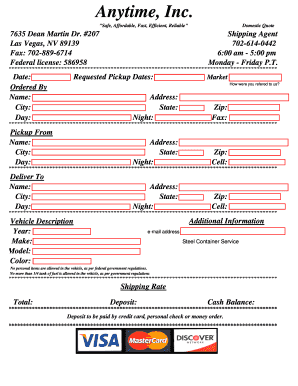 Domestic Vehicle Shipping Quote Form