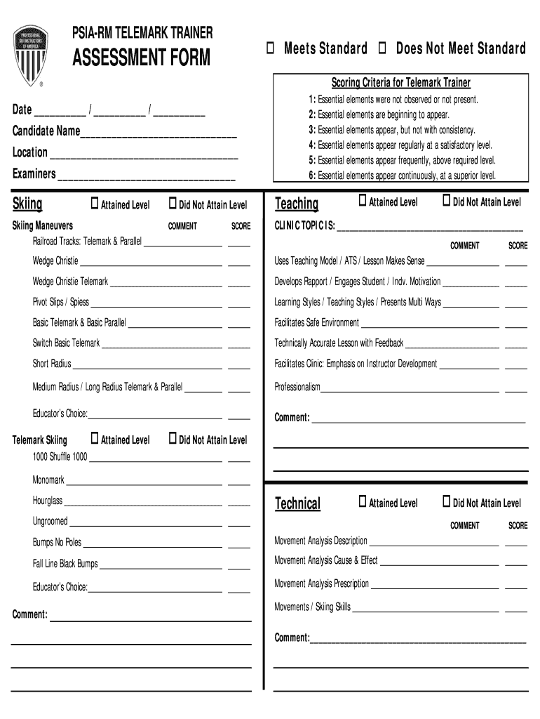 Fillable Online psiarm PSIARM TELEMARK TRAINER ASSESSMENT FORM Does