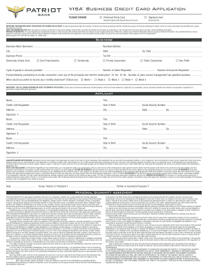 VISA Business Credit Card Application