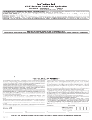VISA Business Credit Card Application