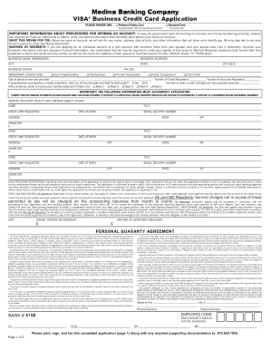 Visa Business Credit Card Application