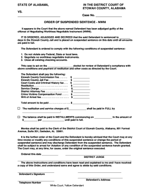 Alabama Suspended Sentence Order for NWNI