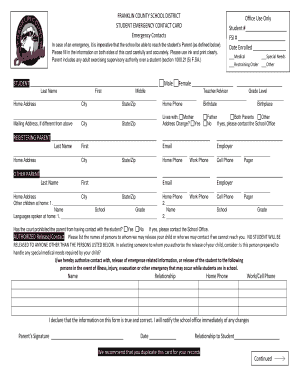 Student Emergency Contact Card