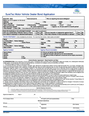 Motor Vehicle Dealer Bond Application