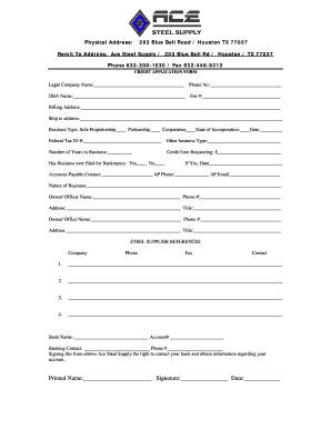 Ace Steel Supply Credit Application Form
