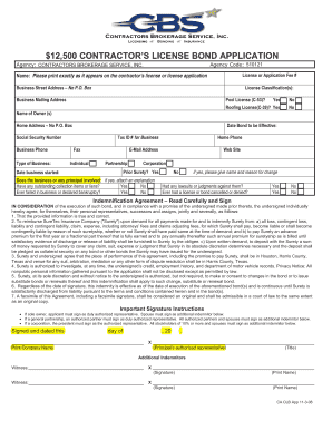 Contractor's License Bond Application