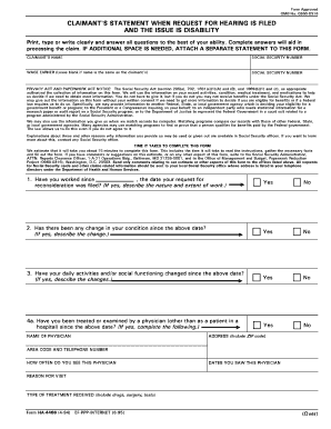 Claimant's Statement for Disability Hearing