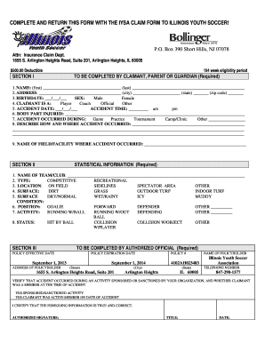 Illinois Youth Soccer Accident Claim Form