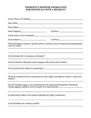 Emergency Response Information Form for Individuals with Disabilities