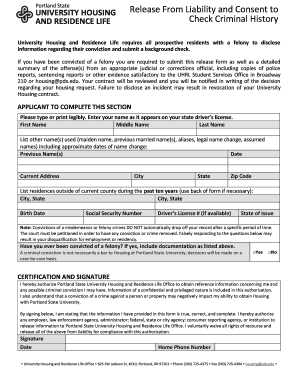 Portland State University Housing Release From Liability and Consent