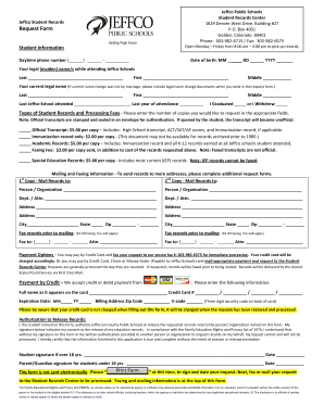 Jeffco Student Records Request Form