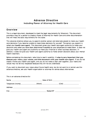 Wisconsin Advance Directive and Power of Attorney for Health Care
