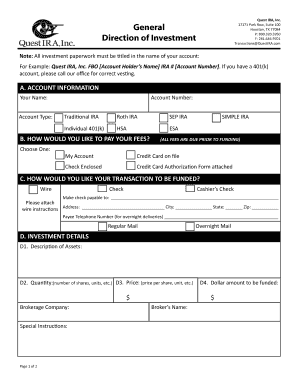 Quest IRA Investment Direction Form
