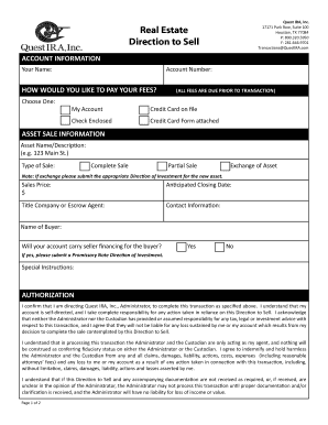 Quest IRA Direction to Sell Form