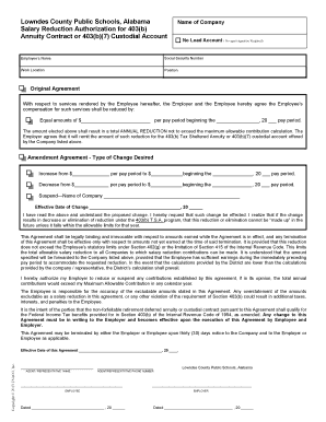 Salary Reduction Authorization for 403(b) Agreement